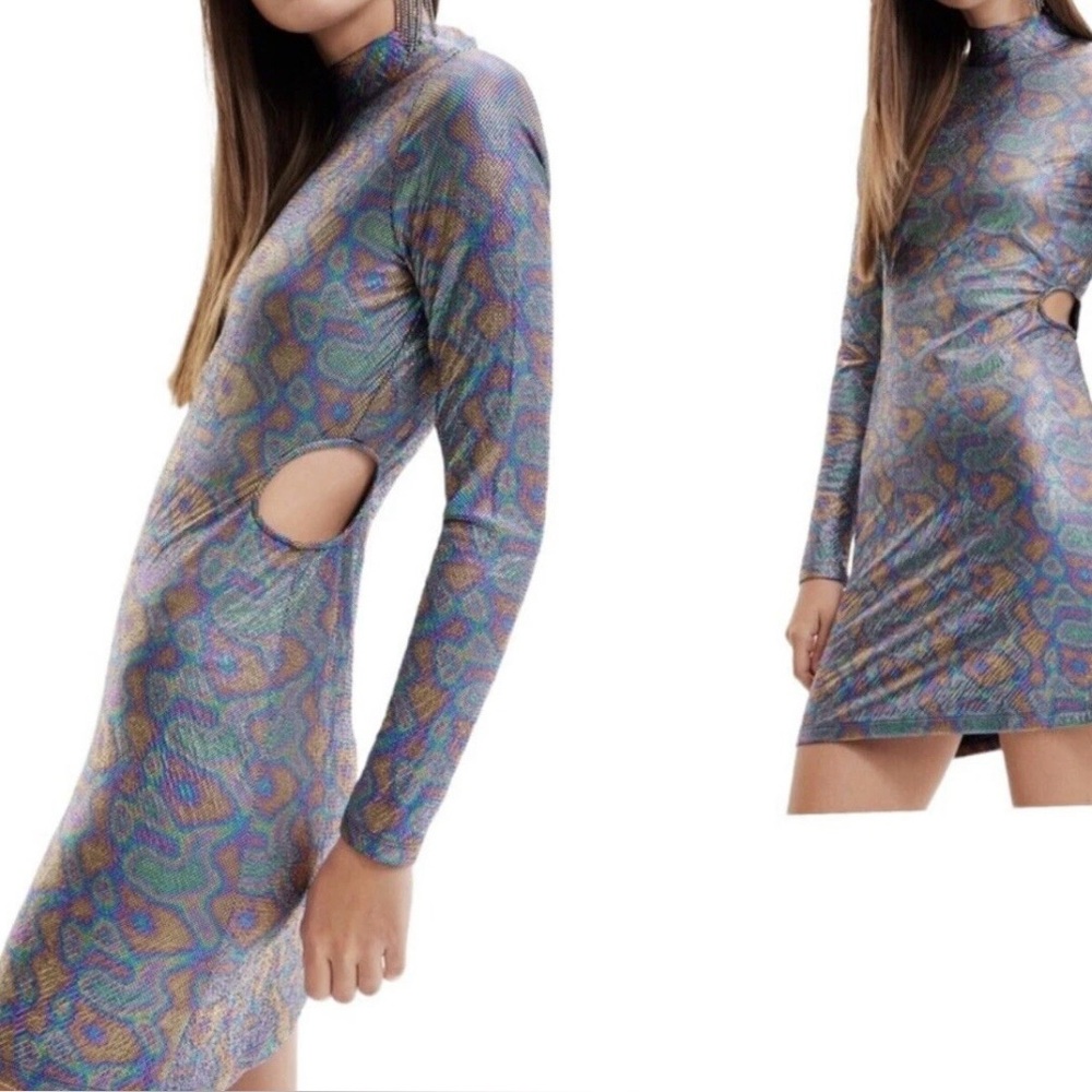 Desigual Iridescent Multi-Pattern Cutout Mini Dre… - image 1